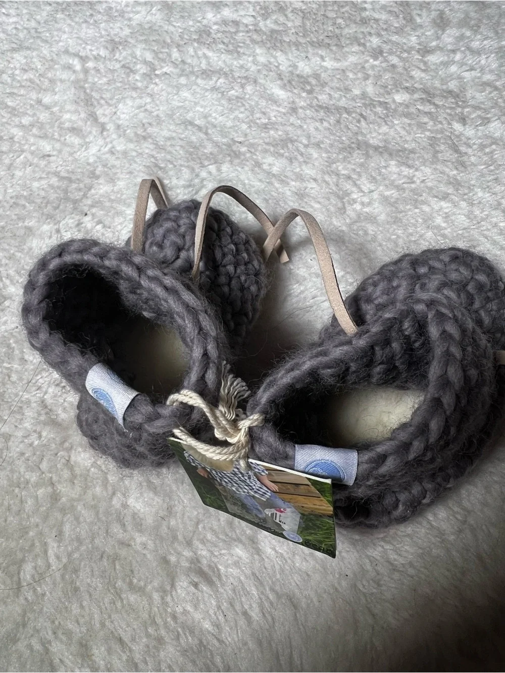 NWT Beba Bean Baby Grey 100% Wool Knit Sweater Moccs Size 6-12 Month